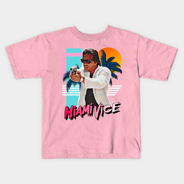 Retro Miami Vice 80s Sonny Crockett Tribute Kids T-Shirt by darklordpug